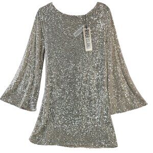 NWT River Island Rose Gold Sequin Bell Sleeve Mini Dress Size 14 UK 40 EUR